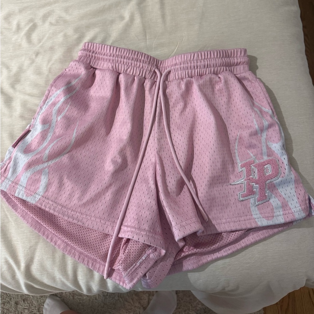 Inaka Pink Mesh Athletic Shorts with Logo